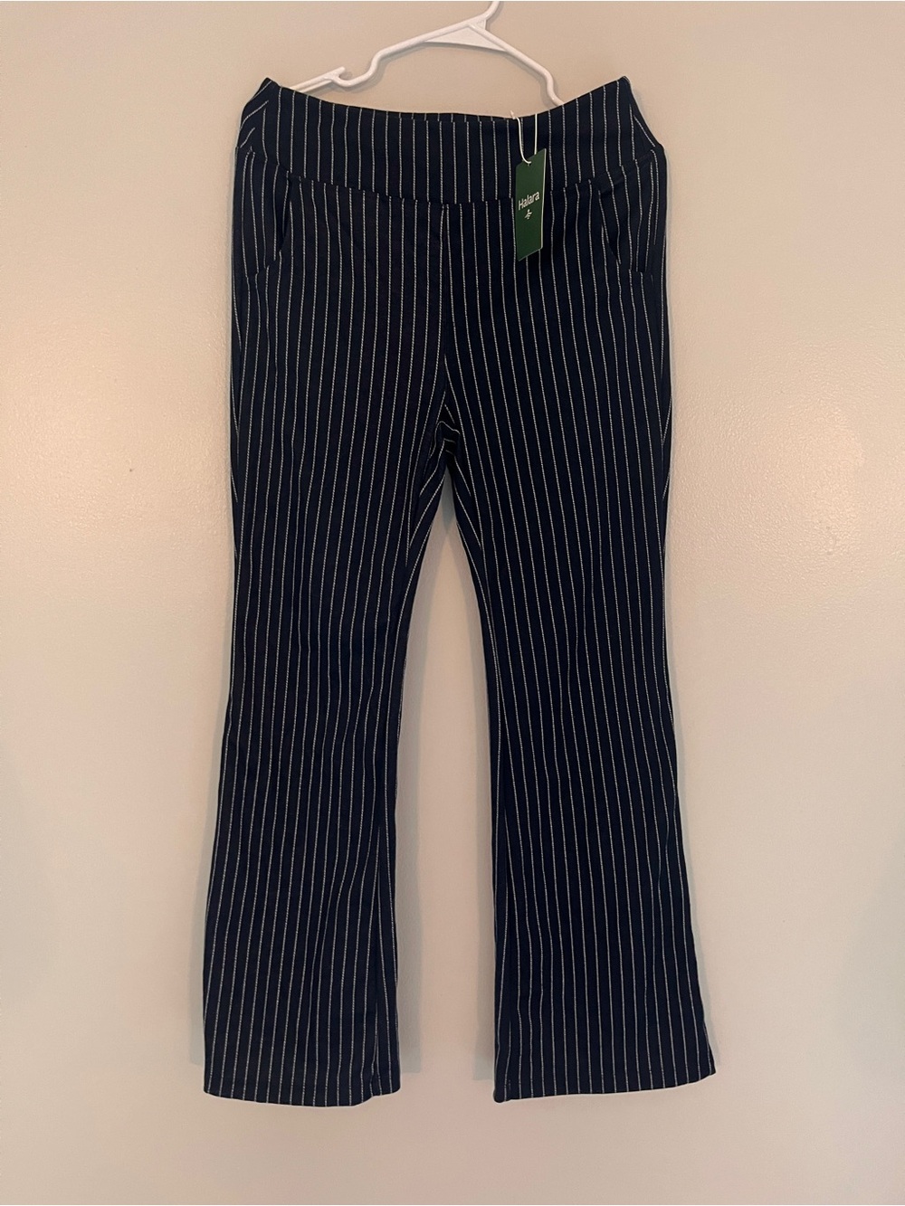 Halara Flex Navy Pinstripe Pull-On flare Pants